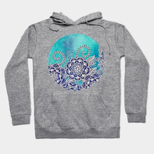 Mermaid's Garden - Navy & Teal Floral on Watercolor Hoodie